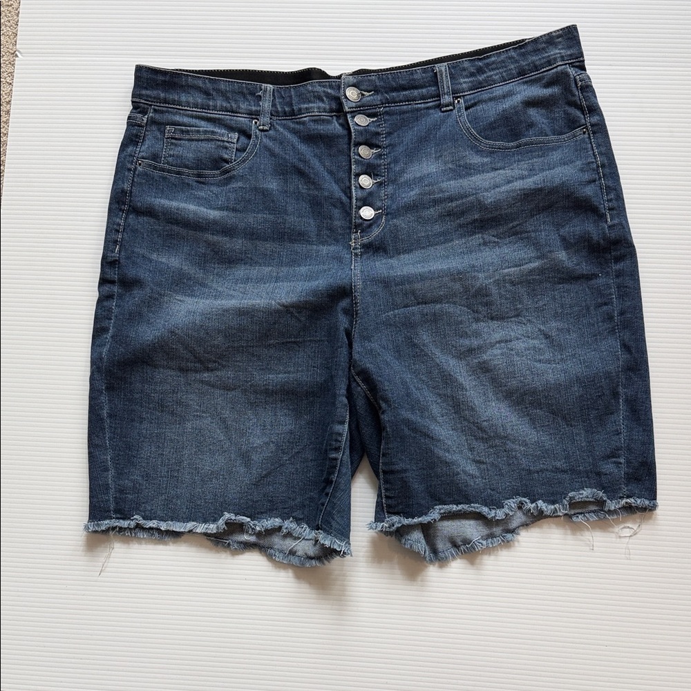 Terra & Sky Dark Blue Button-Front Denim Shorts
